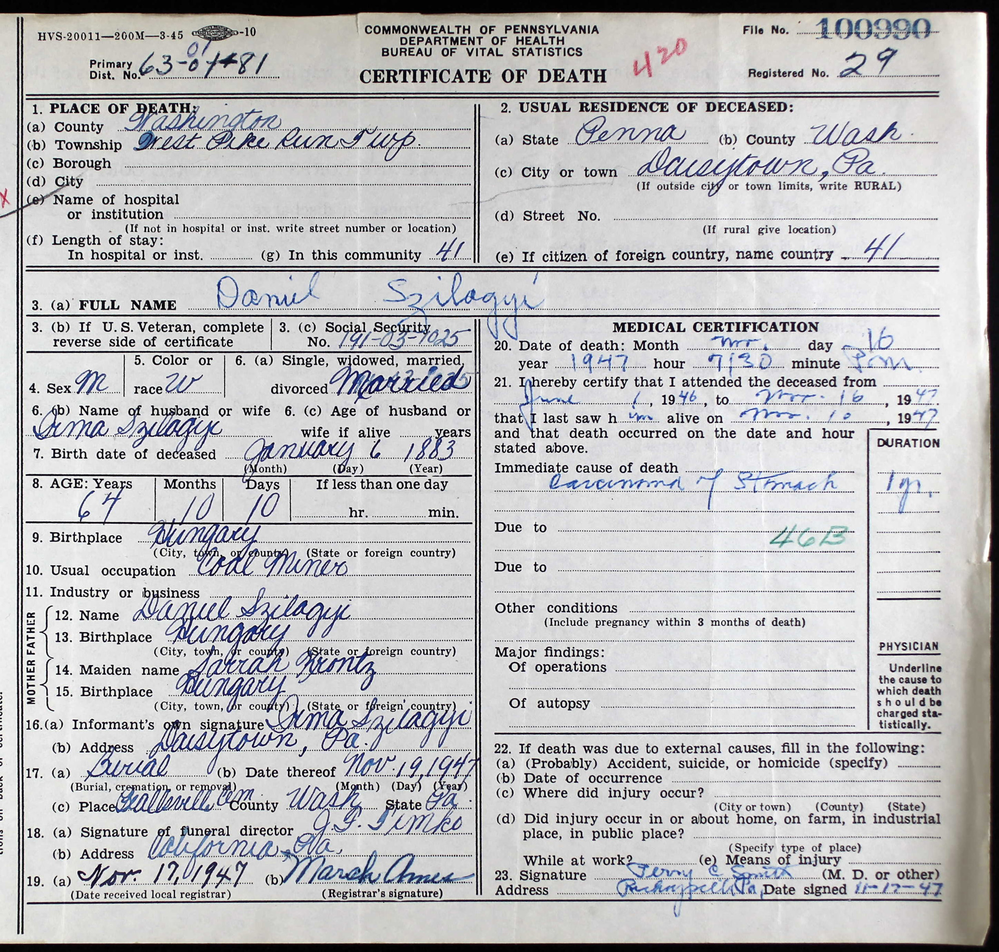 death certificate